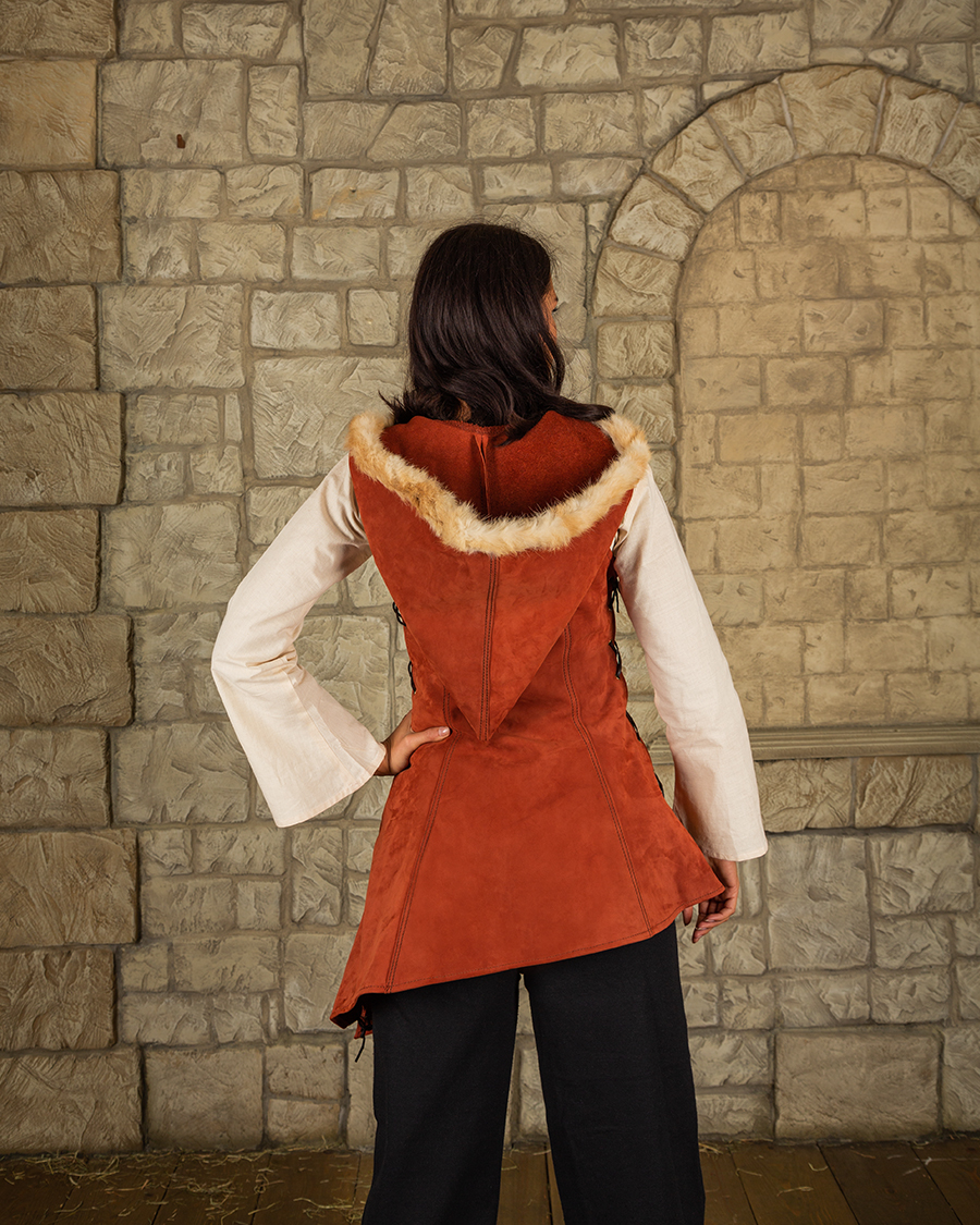 Freya hooded dress reddish-brown